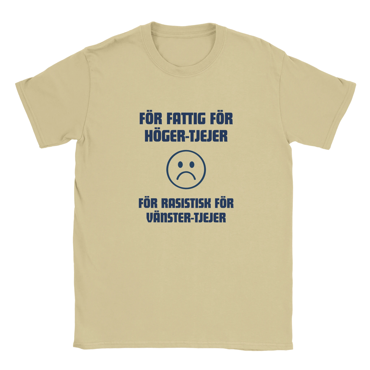 T-shirt i ljusbeige med blå text- och symboltryck fram