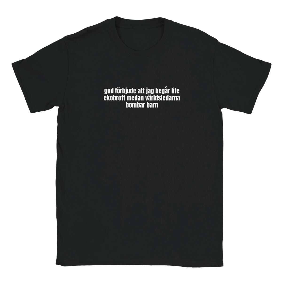 Svart t-shirt med vitt texttryck framtill