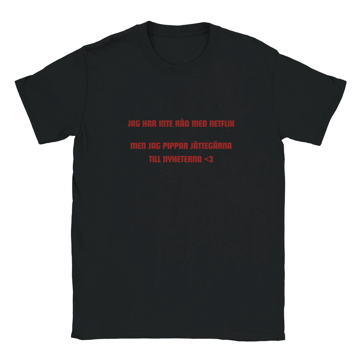 Svart t-shirt med rund hals och röd trycktext fram