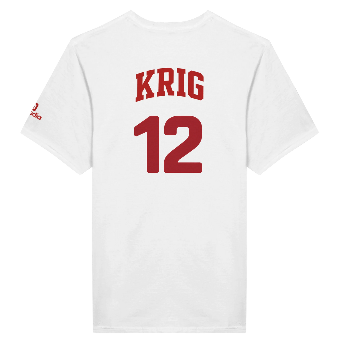 Vit t-shirt med KRIG 12-tryck på ryggen