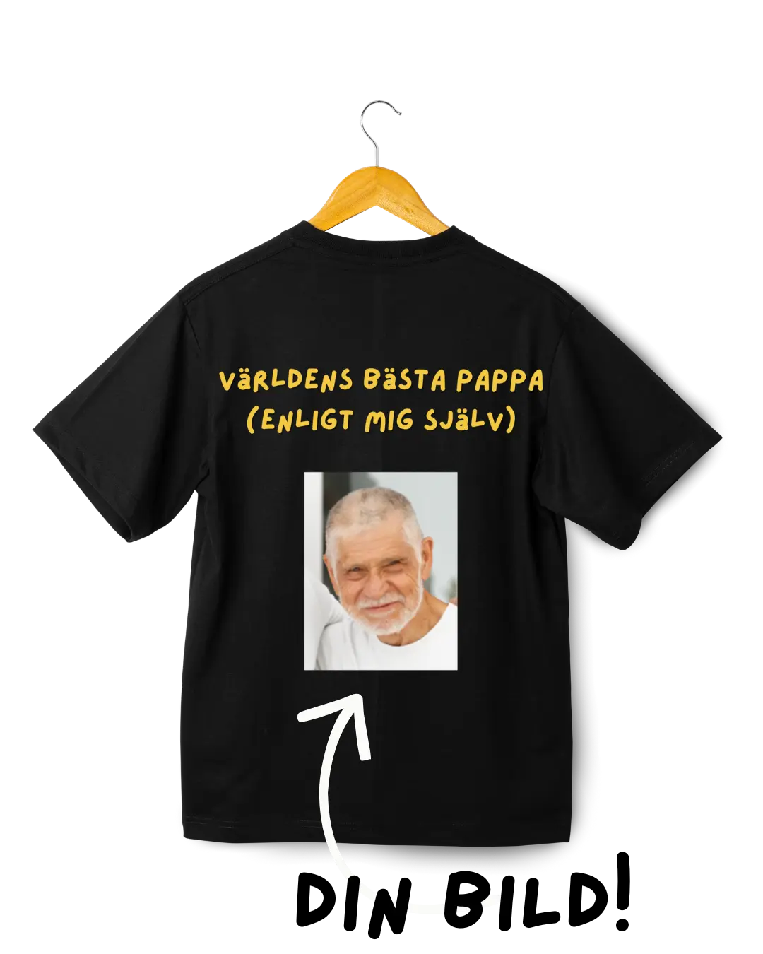 T-shirt för pappa | världens bästa pappa (enligt mig själv) Använd egen bild Tshirtkingen.se